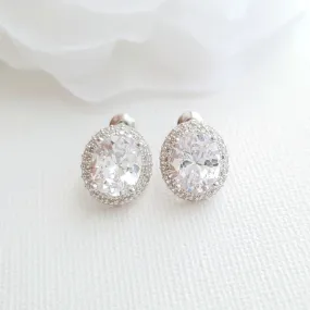 Oval Cubic Zirconia Wedding Stud Earrings- Emily