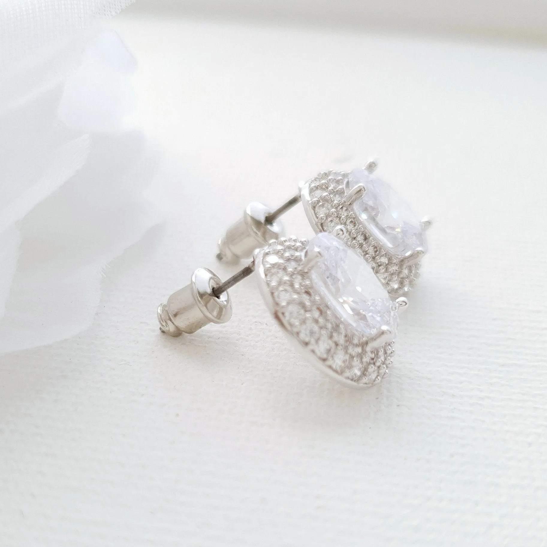 Oval Cubic Zirconia Wedding Stud Earrings- Emily