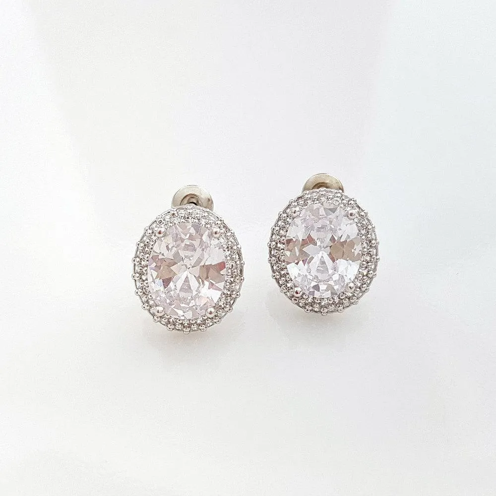 Oval Cubic Zirconia Wedding Stud Earrings- Emily