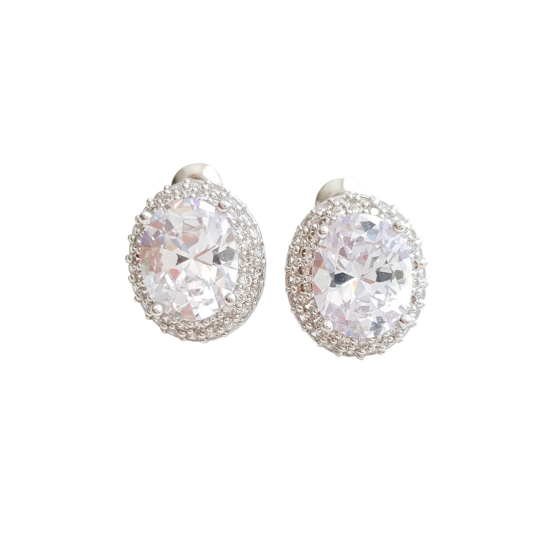 Oval Cubic Zirconia Wedding Stud Earrings- Emily