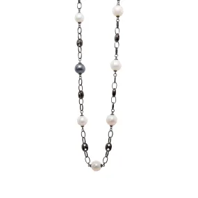 Rhodium & White Pearl Sterling Silver Necklace