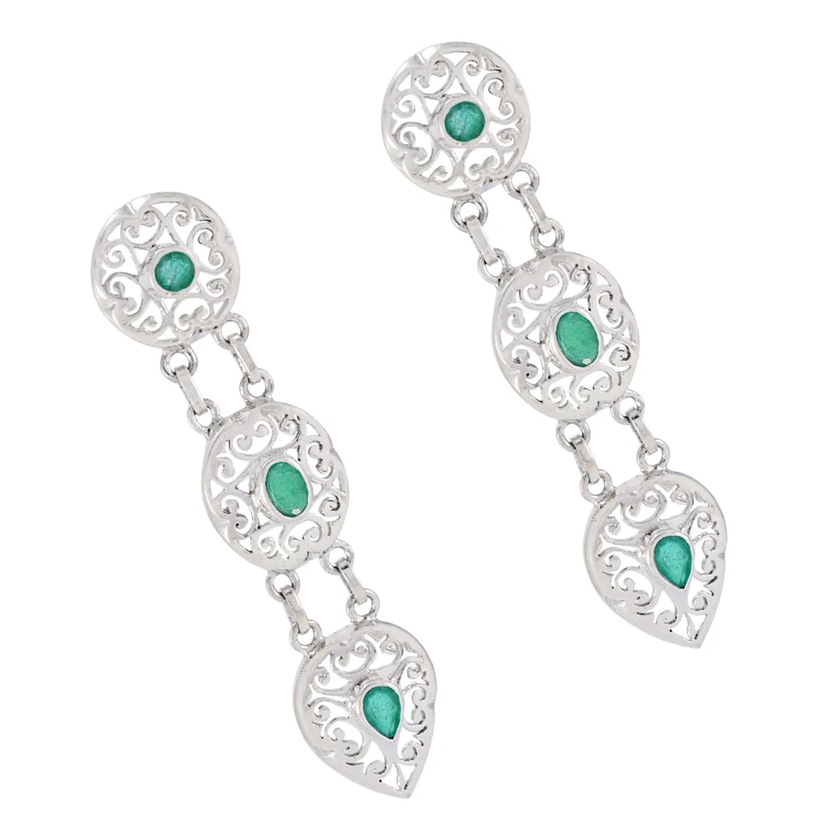 Riyo Aesthetic Sterling Silver Earring For Sister Indian Emerald Earring Bezel Setting Green Earring Stud Earring