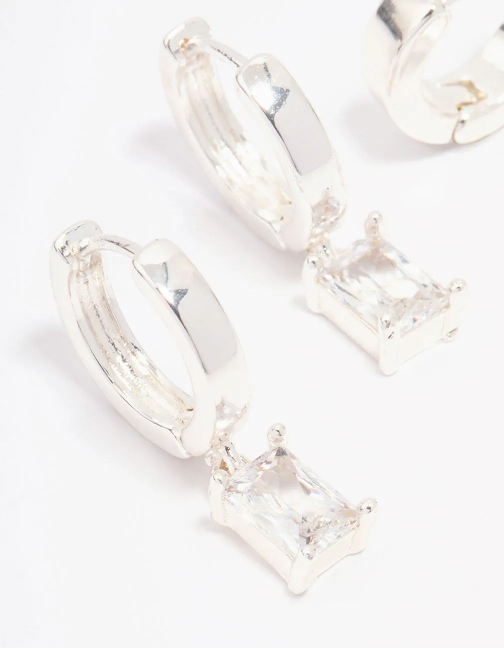 Silver Plated Cubic Zirconia Baguette Hoop Earring Pack