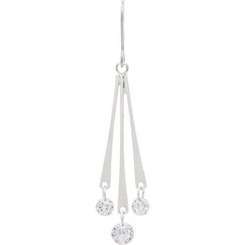 Silver Triple CZ Crystal Drops Earrings