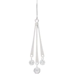 Silver Triple CZ Crystal Drops Earrings