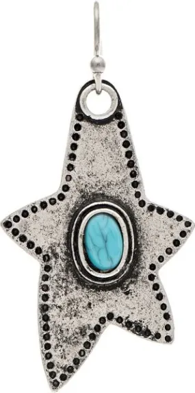 Silver Turquoise Gem Big Star Earrings