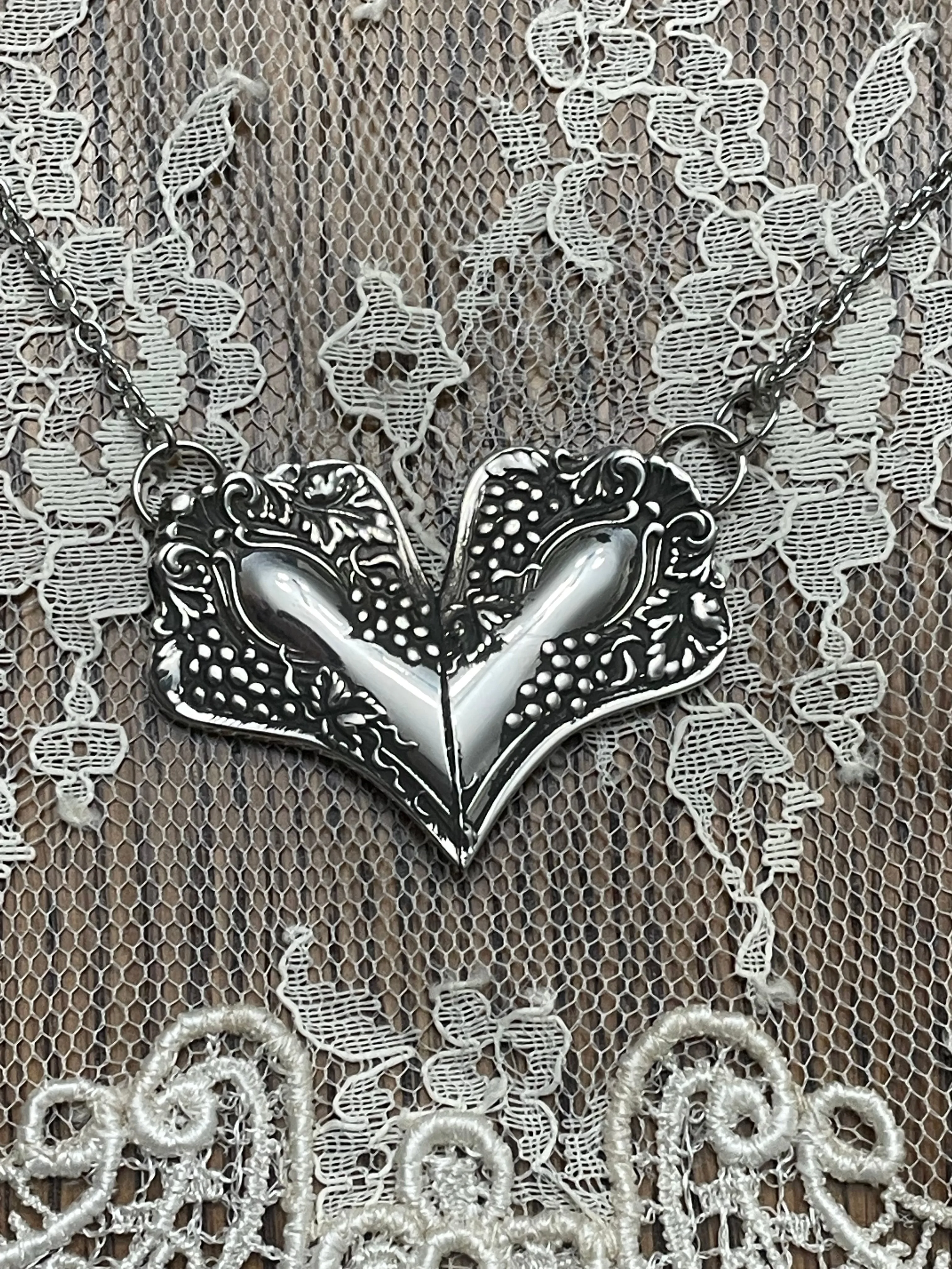 Silverware Heart Necklace Vintage Grapes