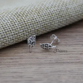 Solid 925 Sterling Silver Leaf Stud Earrings