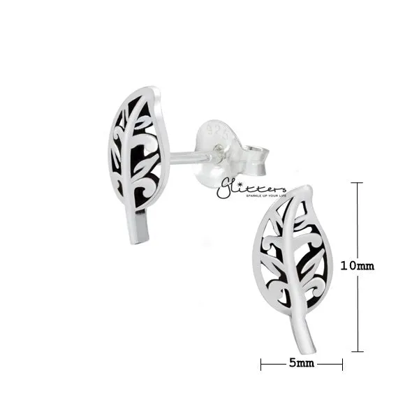 Solid 925 Sterling Silver Leaf Stud Earrings