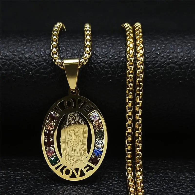 Stainless Steel Necklace WWJD Saint Benedict and Virgin Mary Pendant Necklaces