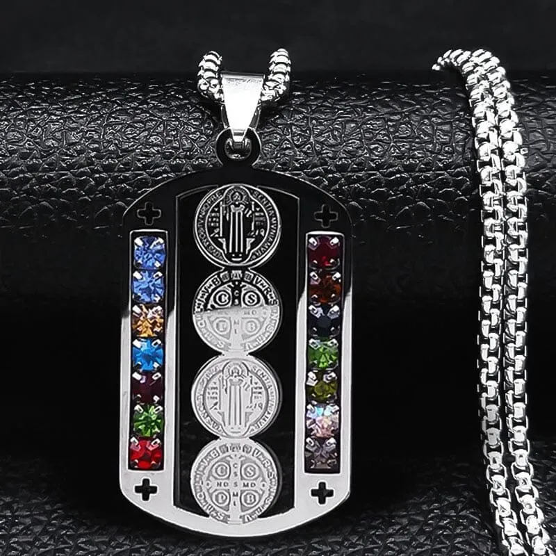 Stainless Steel Necklace WWJD Saint Benedict and Virgin Mary Pendant Necklaces