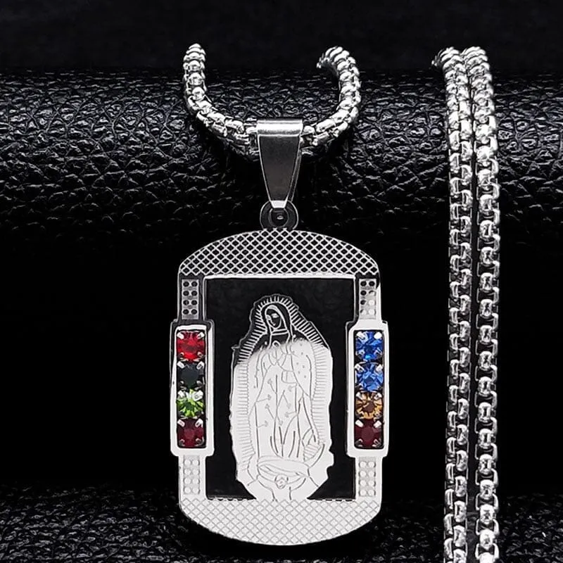 Stainless Steel Necklace WWJD Saint Benedict and Virgin Mary Pendant Necklaces