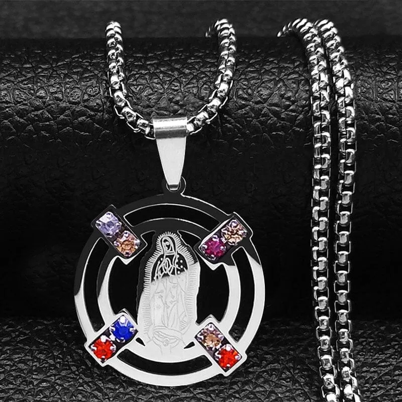 Stainless Steel Necklace WWJD Saint Benedict and Virgin Mary Pendant Necklaces