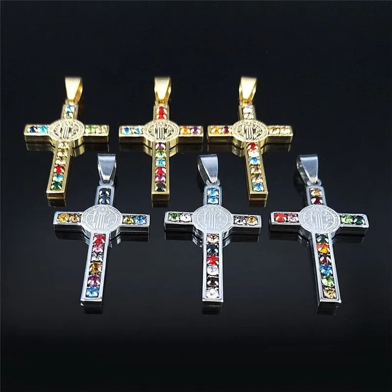 Stainless Steel Necklace WWJD Saint Benedict and Virgin Mary Pendant Necklaces