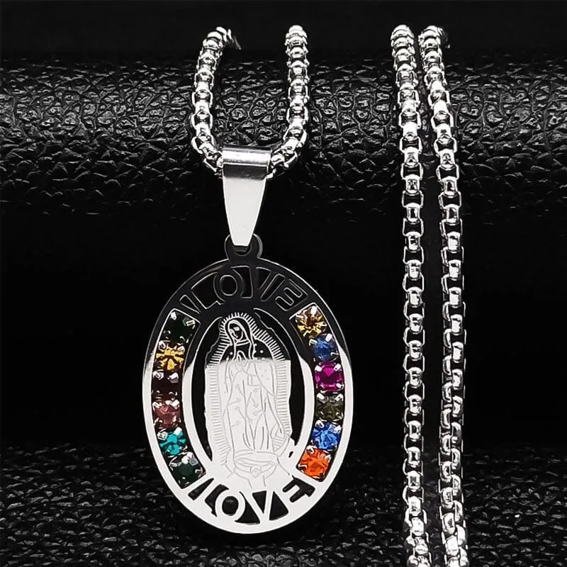 Stainless Steel Necklace WWJD Saint Benedict and Virgin Mary Pendant Necklaces