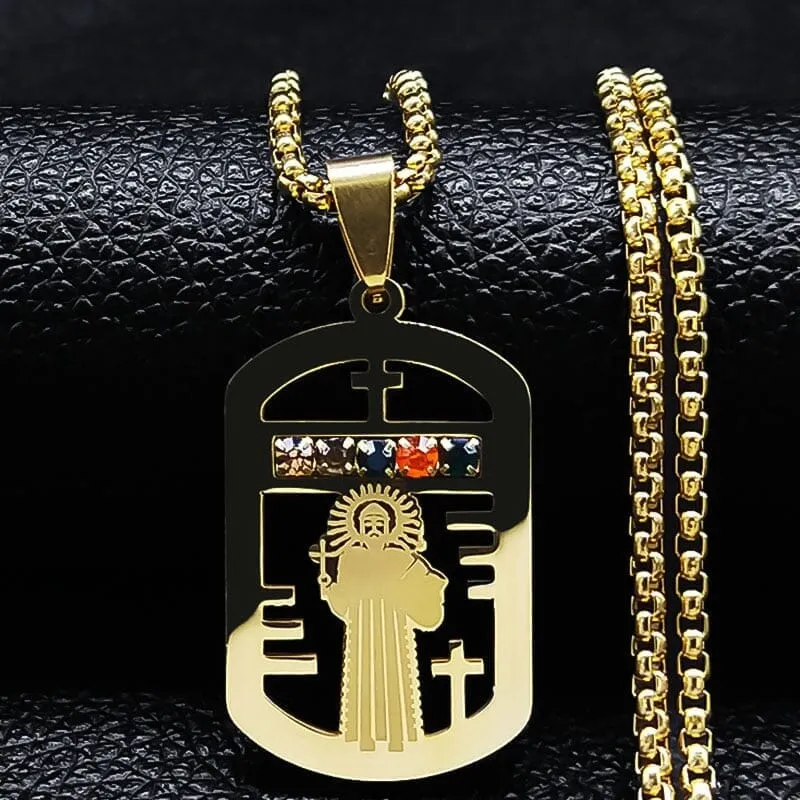 Stainless Steel Necklace WWJD Saint Benedict and Virgin Mary Pendant Necklaces