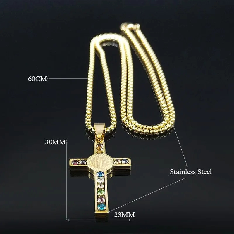 Stainless Steel Necklace WWJD Saint Benedict and Virgin Mary Pendant Necklaces