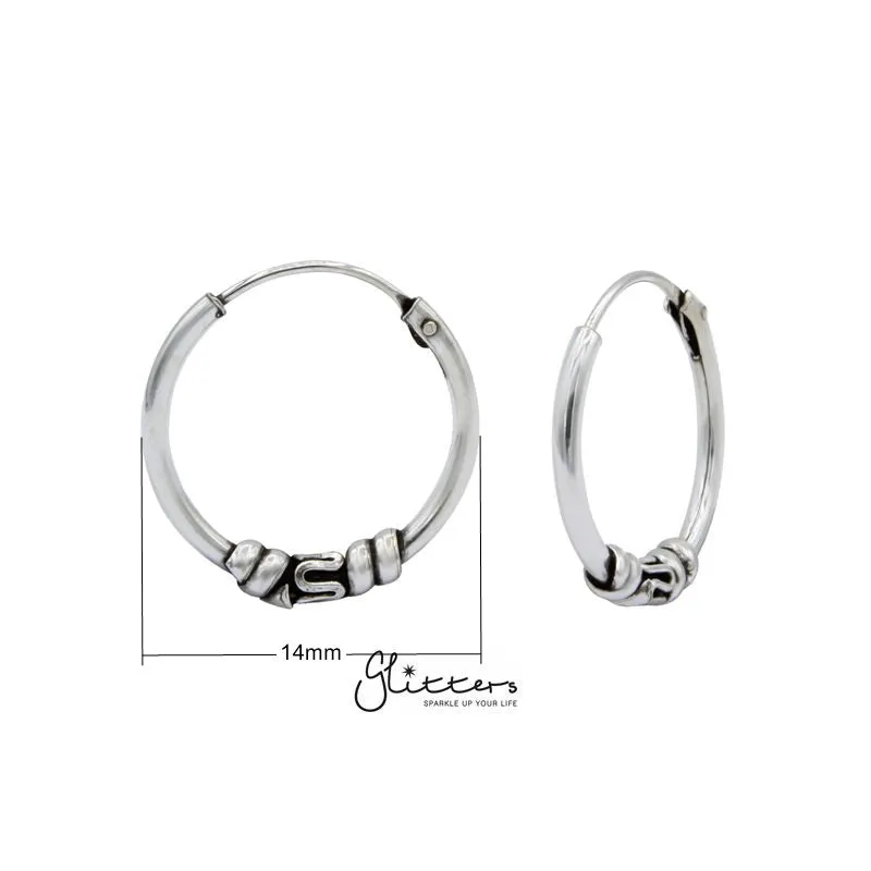 Sterling Silver Bali Hoop Sleeper Earrings - 14mm - SSE0244