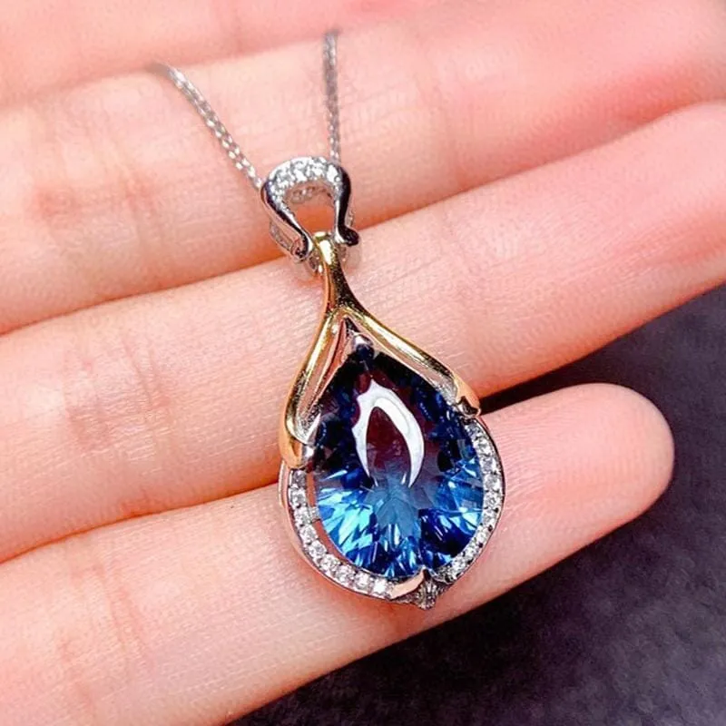 Teardrop Sapphire Crystal Pendant Necklace