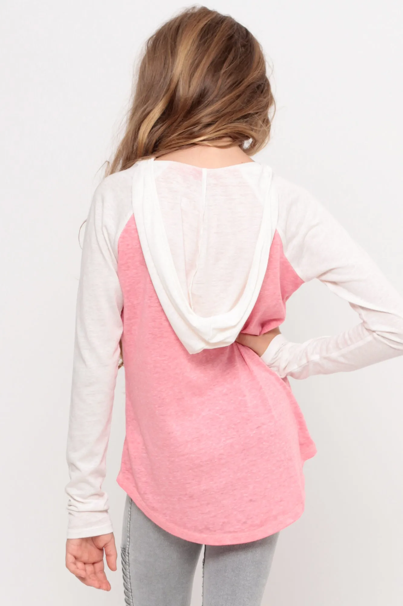 The Friday Club | Hooded Baseball Top - Coral