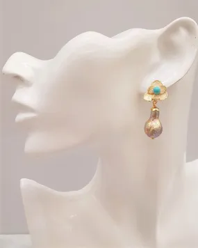 Tri Petal Stud with Turquoise and Baroque Freshwater Pearl Earrings