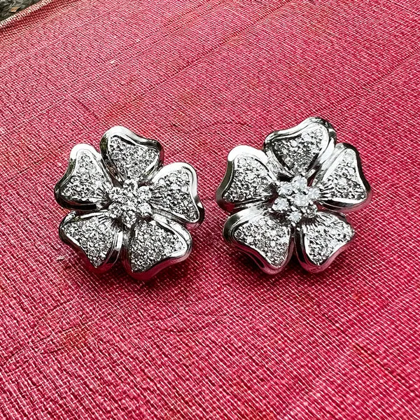 Vintage Diamond Flower Earrings