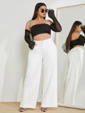 White Comfort Stretch Wide Leg High Waist Plus Size Jeans