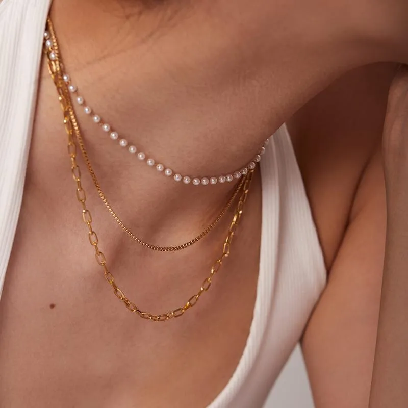 Women's Small pearl chain three-tier necklace